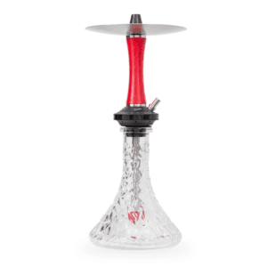 Cachimba Diavla Hookah Turbo española de 47 cm en acero inoxidable V2A con cámara de poliacetal reforzada con fibra de carbono, sistema de purga con 16 salidas y base transparente tallada en The Good Shisha