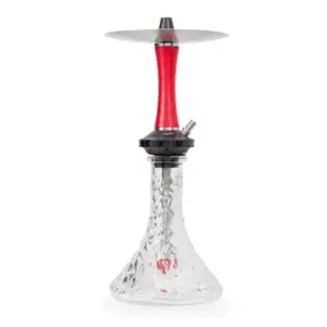 Cachimba Diavla Hookah Turbo española de 47 cm en acero inoxidable V2A con cámara de poliacetal reforzada con fibra de carbono, sistema de purga con 16 salidas y base transparente tallada en The Good Shisha