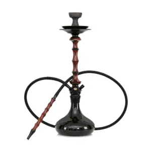 Cachimba Japona Hookah Lotus rusa premium de 62 cm inspirada en la arquitectura tradicional japonesa, fabricada en madera vengué tratada al agua, con cámara en aluminio anodizado y acero inoxidable y base de cristal templado negro brillante en The Good Shisha