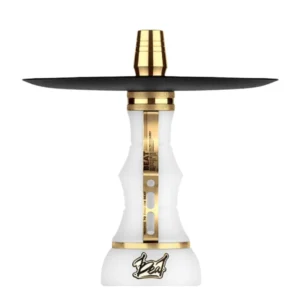 Cachimba Alpha Beat White Gold blanco con detalles dorados y purga vertical efecto ola