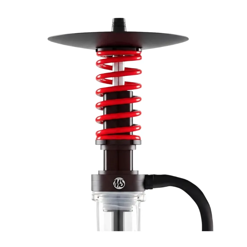 Cachimba MS Sport Mashisha con excelente relación calidad-precio, diseño innovador con mástil en forma de muelle de estética moderna y llamativa, fabricada con aluminio de alta calidad tan ligera como resistente, set completo con base de vidrio, cuerpo MS Sport, boquilla, platón para ceniza, cazoleta de silicona, pinzas y manguera de silicona en The Good Shisha