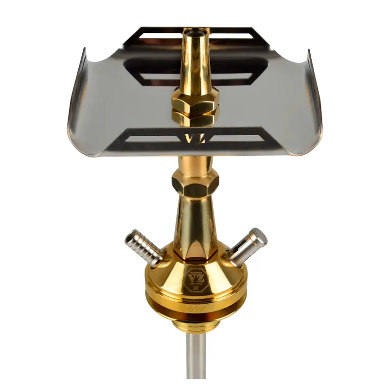 Cachimba VZ Hookah V4 Brass de 34 cm en latón con mástil modular y recogedor de melaza plato