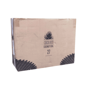 Caja 20 kilos Cocoloco 27mm de carbón natural premium de cáscara de coco indonesio en formato cubo 27x27 mm sin aditivos químicos en The Good Shisha