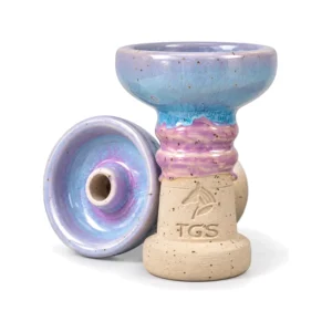 Cazoleta TGS Nilo 1.0 Purple Dream de barro moteado con esmalte azul y morado degradado y logotipo TGS