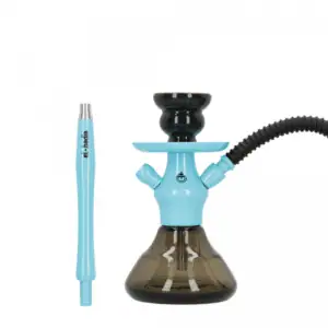 Cachimba El Badia XS portátil de 21 cm en aluminio y acero inoxidable con manguera lavable pacific blue