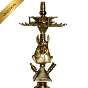 Cachimba Farida Hookah Anubis edición limitada a 5 piezas, egipcia artesanal 100% hecha a mano en Egipto, acero inoxidable y latón, 60 cm con diseño ancho y bajo, packaging sarcófago egipcio de madera numerado en The Good Shisha