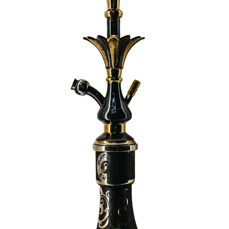 Cachimba Farida Hookah Lotus egipcia artesanal elaborada a mano en Egipto en acero inoxidable y latón/bronce, 60 cm con diseño ancho y bajo estable inspirada en la flor de loto en The Good Shisha