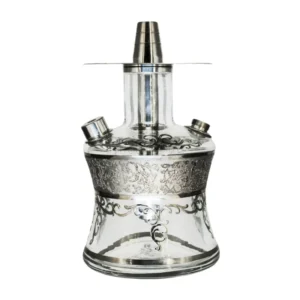 Cachimba El Nefes Oduman N2 Travel Platinum compacta con cuerpo de cristal, detalles en acero inoxidable y bolsa de viaje incluida