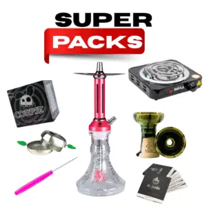Pack cachimba Zar Rasputin de aluminio con base tallada, hornillo eléctrico, cazoleta TGS, gestor de calor, manguera, pinzas y carbón en The Good Shisha