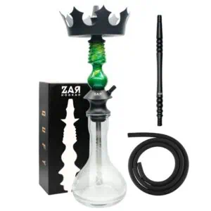 Cachimba Zar Hookah Gufy con mástil en resina epoxi, cuerpo de acero inoxidable y base de cristal tallado