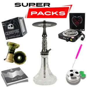 Pack cachimba Iron Dash con cachimba Iron Dash, base rusa mini indian, hornillo, cazoleta TGS Nilo, gestor Provost y carbón natural Corpse en The Good Shisha