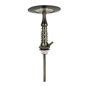 Cachimba Iron Dash futurista en acero inoxidable V2A con zonas circulares segmentadas, tubo de inmersión ajustable en altura, purga horizontal en mástil y plato innovador anti-apagado en The Good Shisha