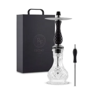 Cachimba RF Hookah Mini Ebony con base de cristal tallado, mástil negro y caja original