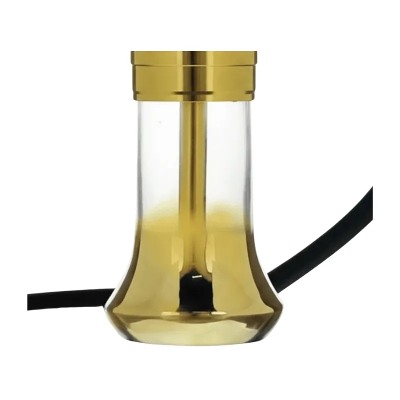 Cachimba MS Magma Small Mashisha compacta con mástil espectacular y diseño detallado fabricada completamente en aluminio de alta calidad, con sistema CLICK en la base de vidrio que evita fugas de aire, cuerpo metálico de aluminio anodizado, boquilla de aluminio, plato para ceniza y juego completo de gomas en The Good Shisha