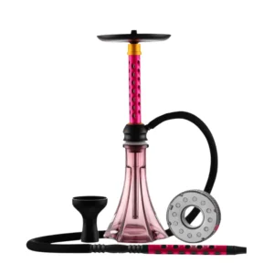 Cachimba Apocalypse Tomy Gun francesa de 55 cm en aluminio anodizado y acero inoxidable con aro LED integrado, mástil, base, manguera, boquilla y cazoleta en The Good Shisha