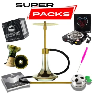 Pack cachimba MS Magma Style de la marca Mashisha en aluminio con base de vidrio sistema CLICK, boquilla, plato de ceniza y juego de gomas en The Good Shisha