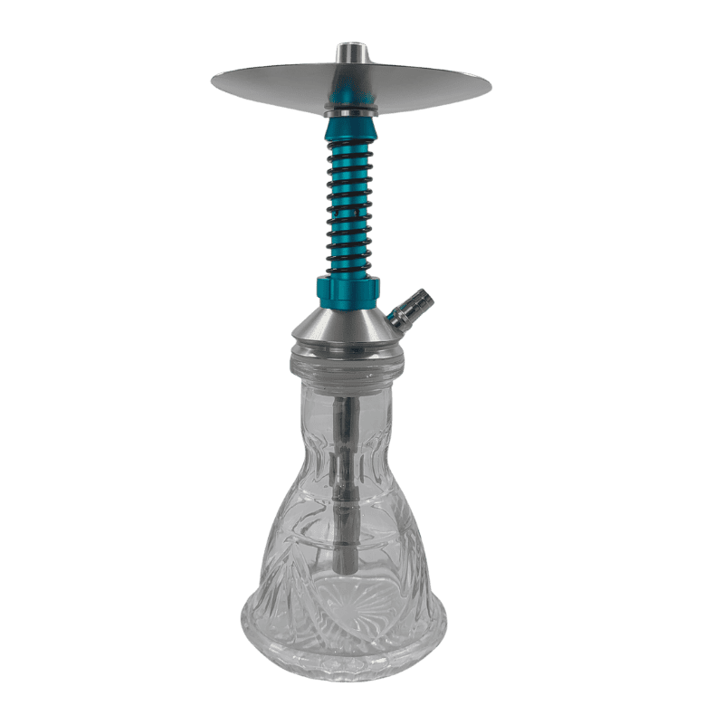 Cachimba Diavla Turbine de 40 cm fabricada completamente en aluminio con mástil tipo amortiguador deportivo, sistema de purga horizontal integrada, boquilla aluminio y mochila de transporte en The Good Shisha