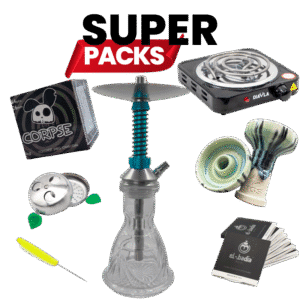 Pack Diavla Turbine completo con cachimba de aluminio, hornillo, cazoleta TGS Nilo, carbón natural, papel aluminio, punzón y gestor de calor.