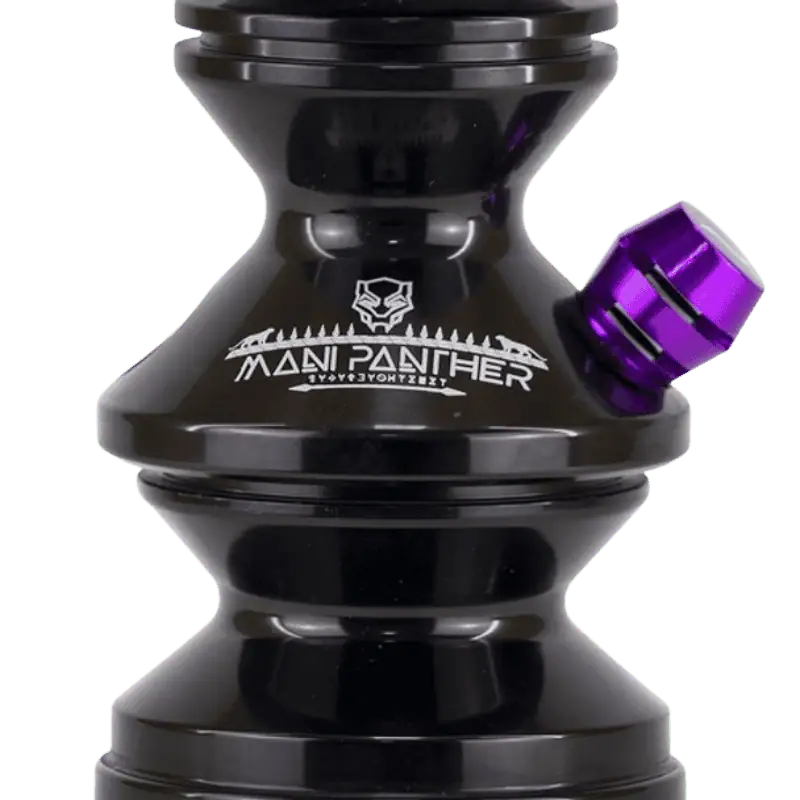 Cachimba Mani Sultan Wakanda inspirada en Wakanda con aluminio anodizado, acero inoxidable, base de vidrio grueso y acabados premium trabajados a mano