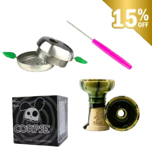 Pack accesorios The Good con cazoleta TGS Nilo de barro blanco, gestor de calor tipo Provost, 1 kg de carbón natural de coco y punzón metálico en The Good Shisha