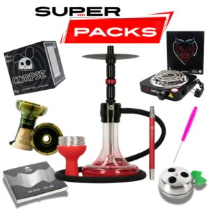 Pack cachimba MS Eclipse en aluminio con base, manguera, boquilla, cazoleta, hornillo, cazoleta TGS Nilo, gestor Provost y carbón en The Good Shisha