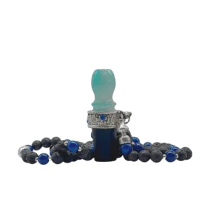 Boquilla personal TGS Velaris Blue en resina acrílica con tonos azules, efecto mineral y rosario