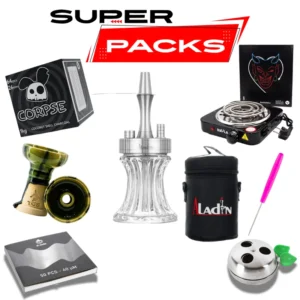 Pack cachimba Aladin Alu 2GO de aluminio de 23 cm con cazoleta, carbón y gestor