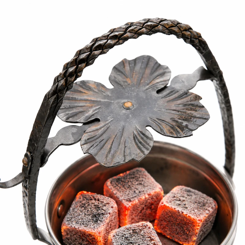 Carbonera Werkbund Hookah Authentic de hierro forjado a mano con asa trenzada, base de flor y cuenco de 16 cm