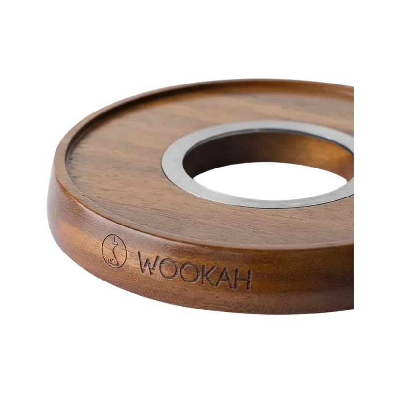Tapete Wookah Stand Iroko de madera con aro de acero