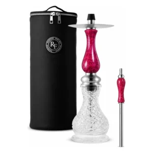 Cachimba RF Mini Karelian Birch Stab Magenta con mástil de abedul de Carelia estabilizado magenta, base de cristal tallado y mochila RF