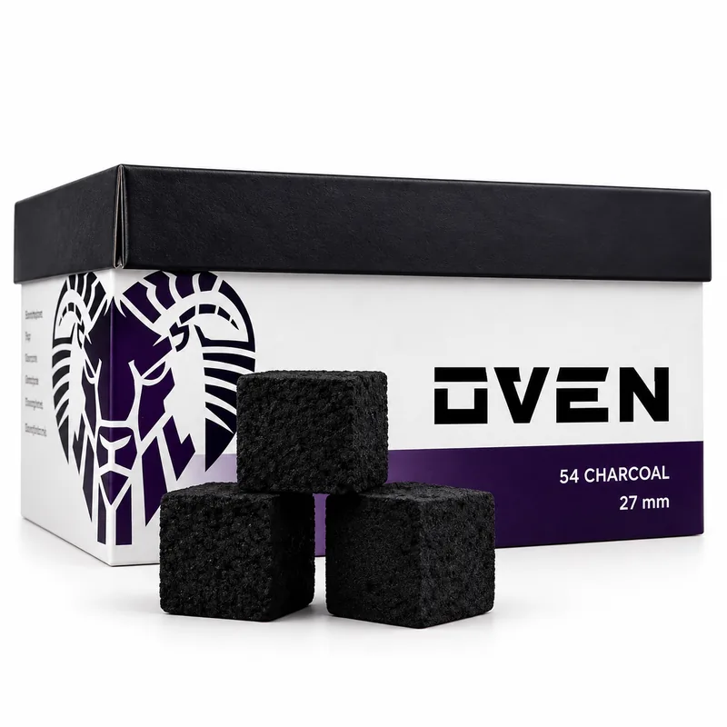 cubos Oven 27 mm de coco natural delante de la caja de 1 kg
