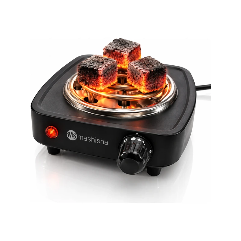 Hornillo MS Classic 600W con tres carbones encendidos sobre la placa